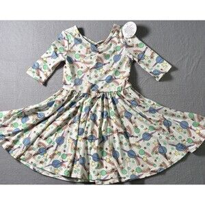 Dot Dot Smile Girls 3/4 Twirl Dress Rainbow Space Planet Print NWT Boutique